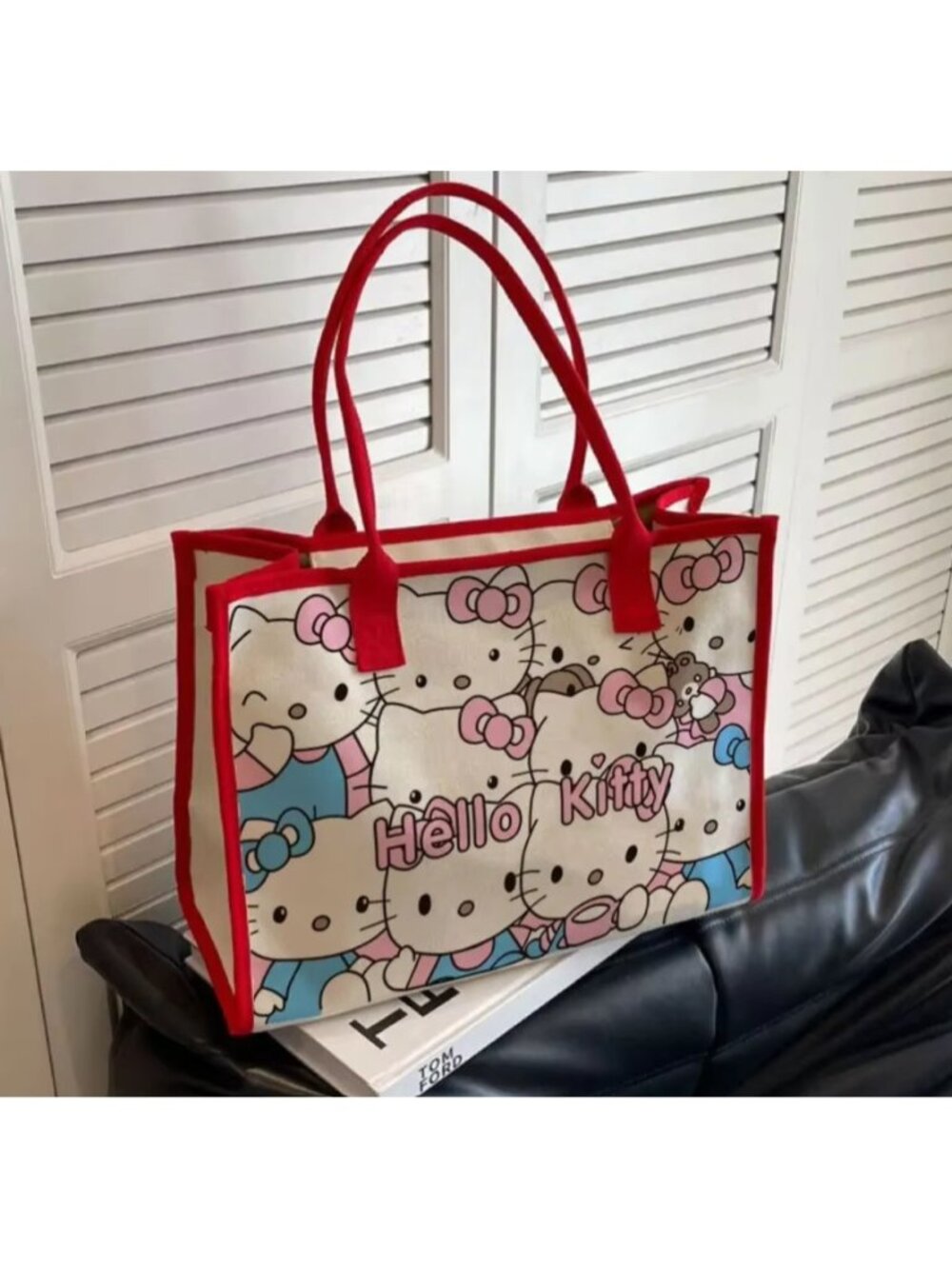 Hello Kitty Large Tote Bag Red Shoulder Handbag Travel Shopping School Beach Bag